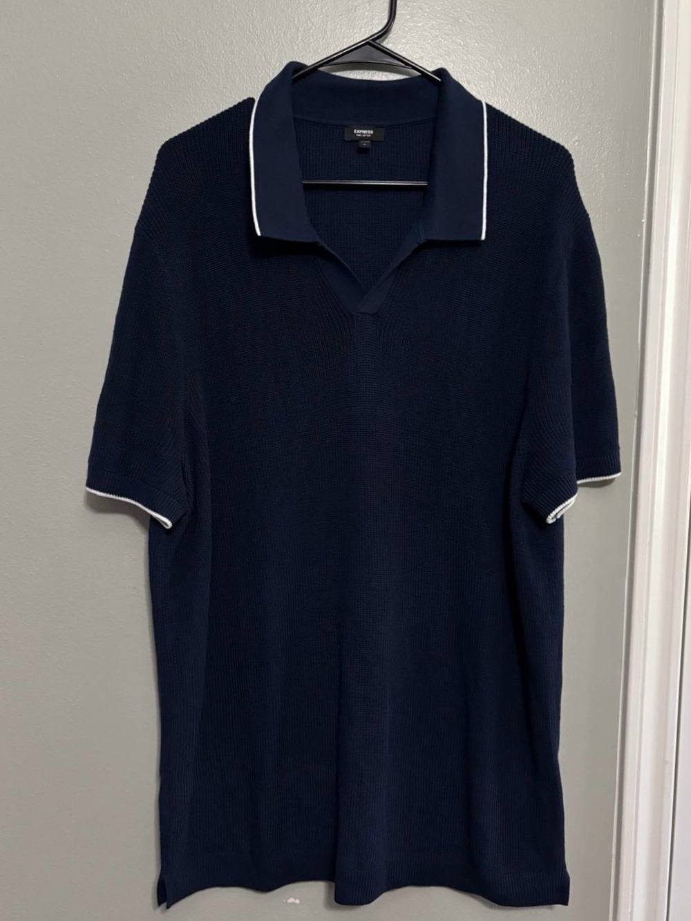 Express Navy Short-Sleeve Polo with White Piping